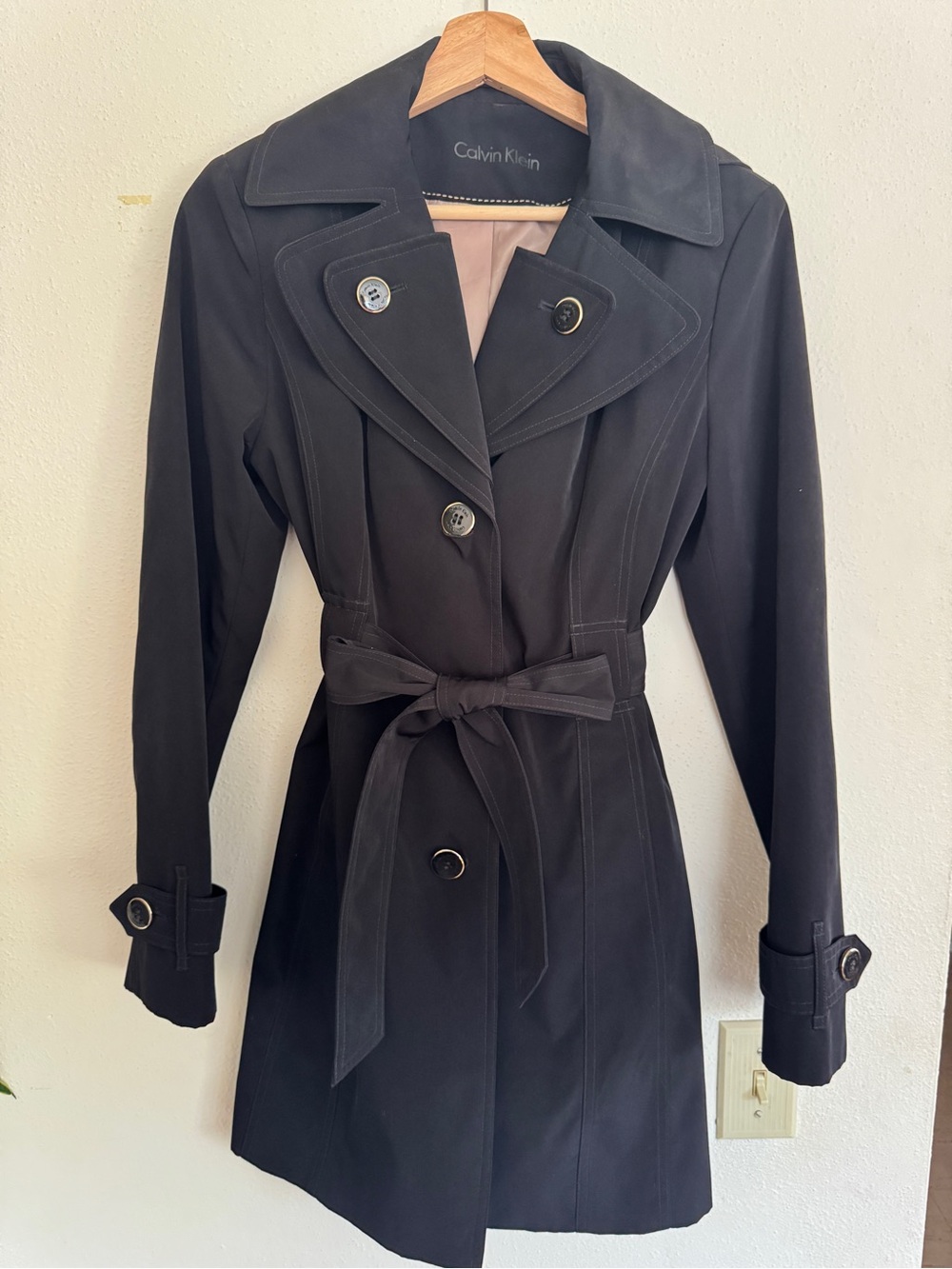 Calvin Klein Black Women's Double-Breasted Trench with Belt